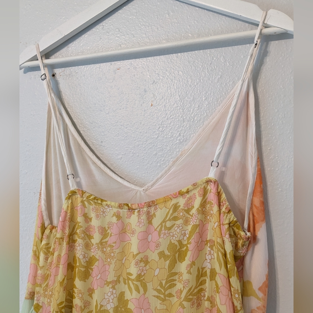 Free People Diagonal Tiered Floral Maxi Dress in Mint, Peach & Yellow - Picture 11 of 15